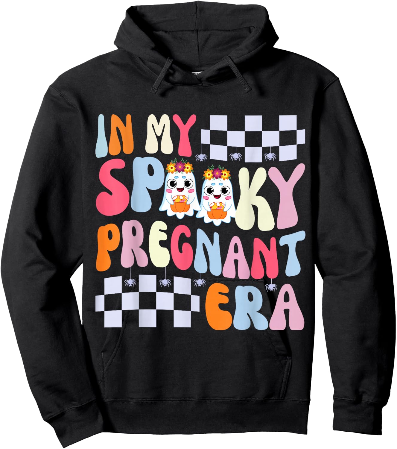 In My Spooky Pregnant Era Maternity Ghost Hoodie - Hoodie | Black