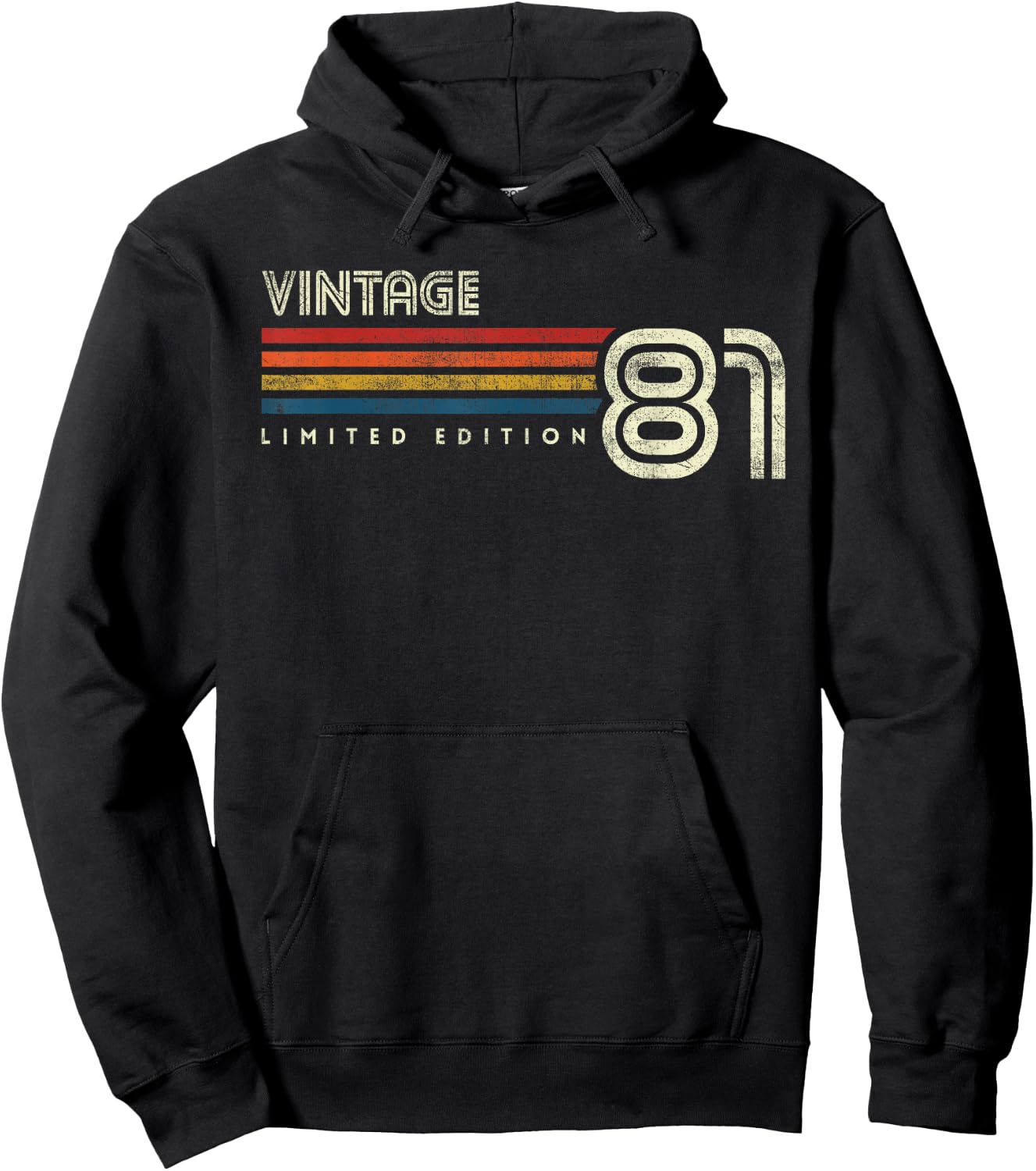 Vintage 1981 Chest Stripe Birthday Hoodie - Hoodie | Black