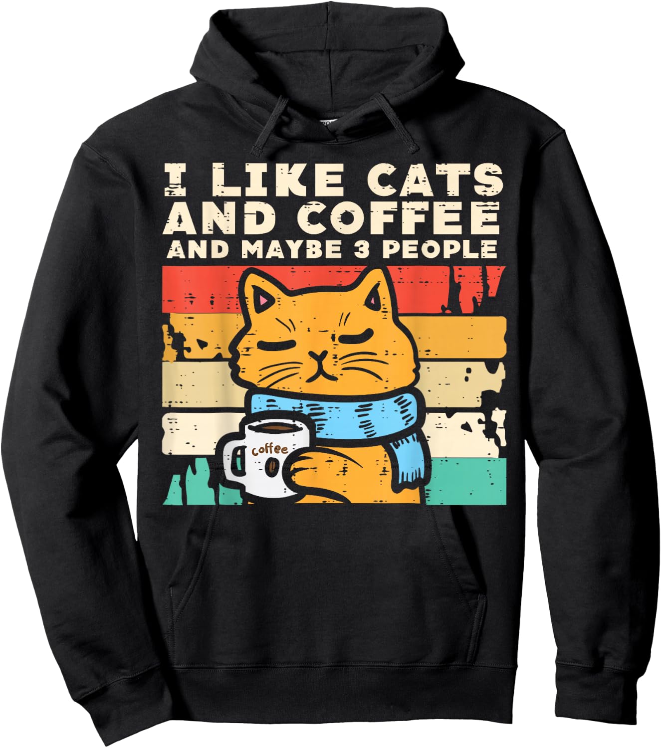 I Like Cats Coffee 3 People Funny Pet Owner Men Women Kids Hoodie - Hoodie | Black