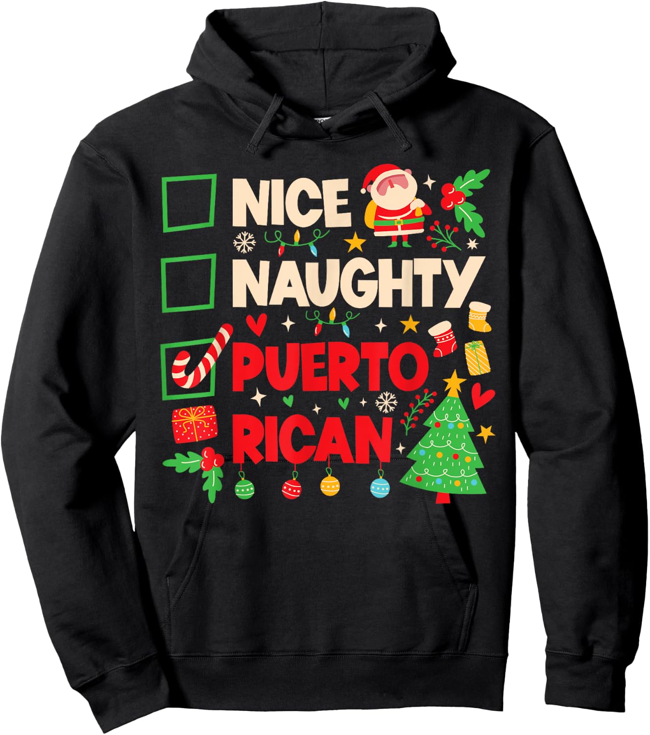 Nice Naughty Puerto Rican Puerto Rico Women Christmas Santa Hoodie - Hoodie | Black