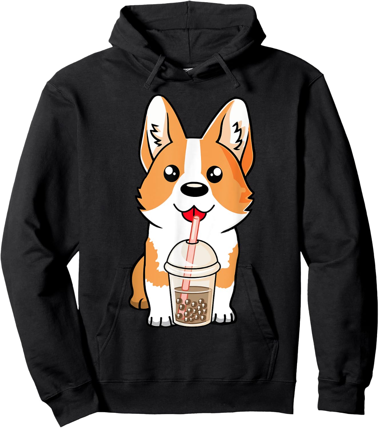 Boba Milk Tea Corgi Dog Puppy Lover Kawaii Japanese Anime Hoodie - Hoodie | Black
