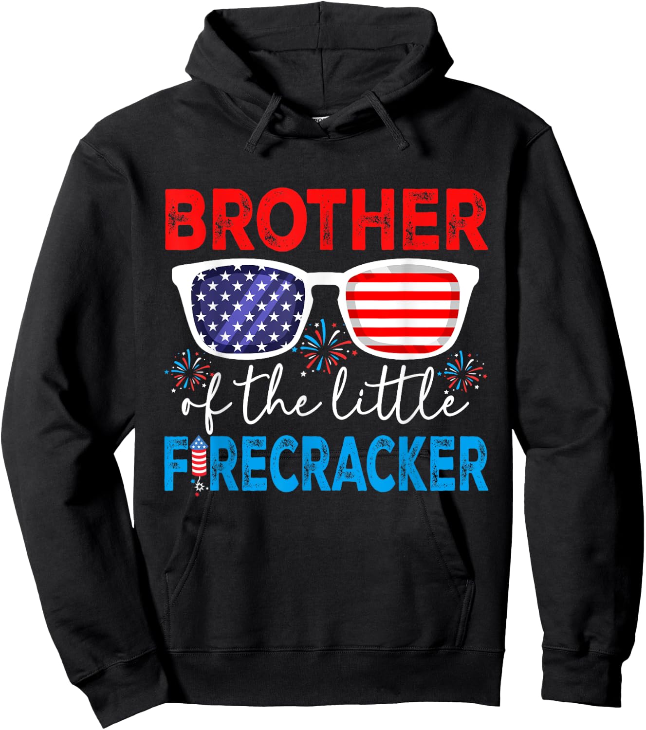 4th of July Birthday Party Brother Of The Little Firecracker Hoodie - Hoodie | Black