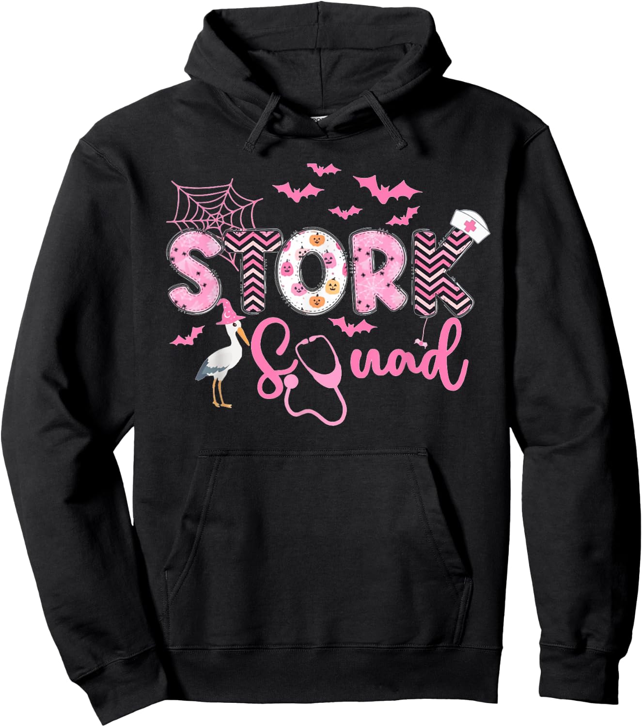 Women Stork Squad Halloween Labor and Delivery Nurse Hoodie - Hoodie | Black