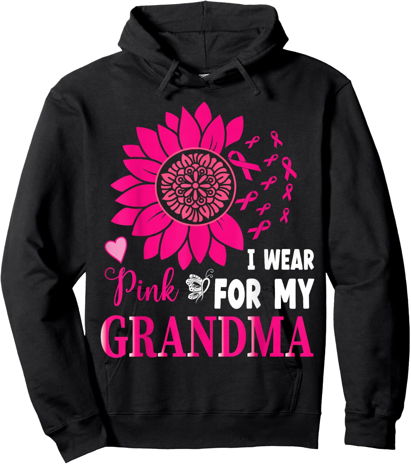 I Wear Pink For My Grandma Breast Cancer Awareness Gifts Hoodie - Hoodie | Black
