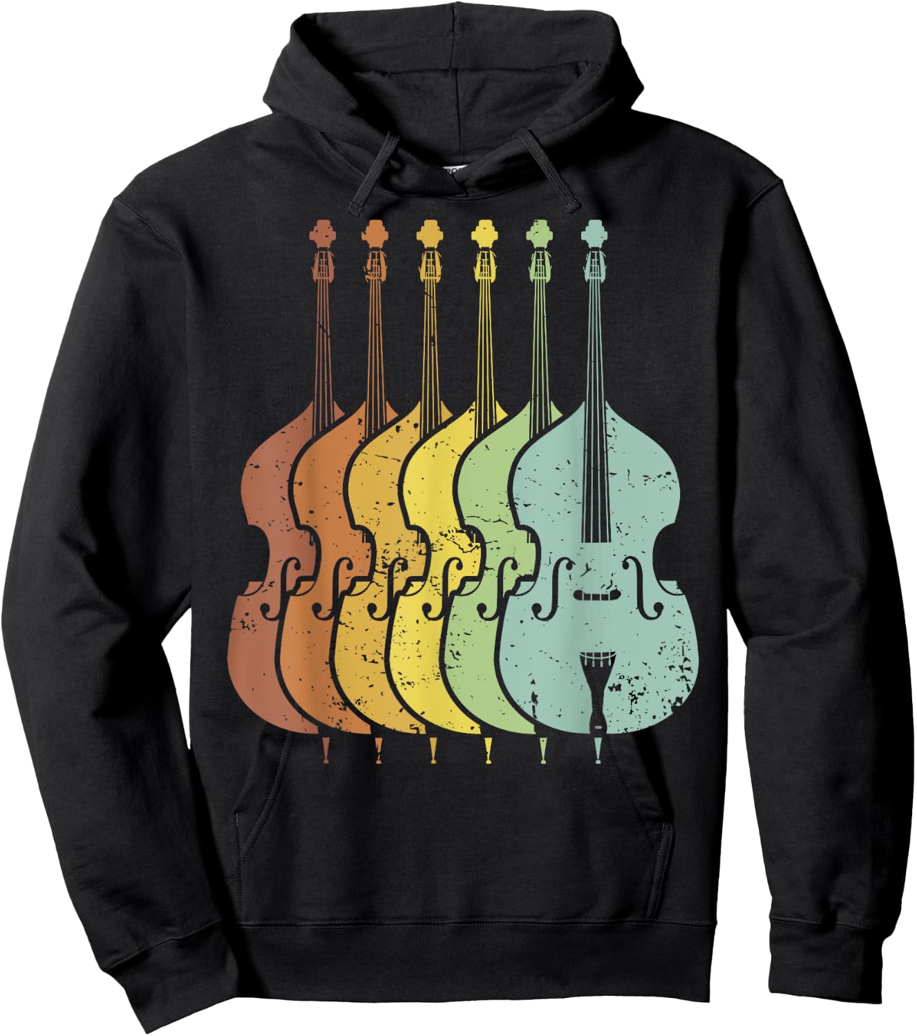 Distressed Retro Upright Bass Musician Music Gift Hoodie - Hoodie | Black