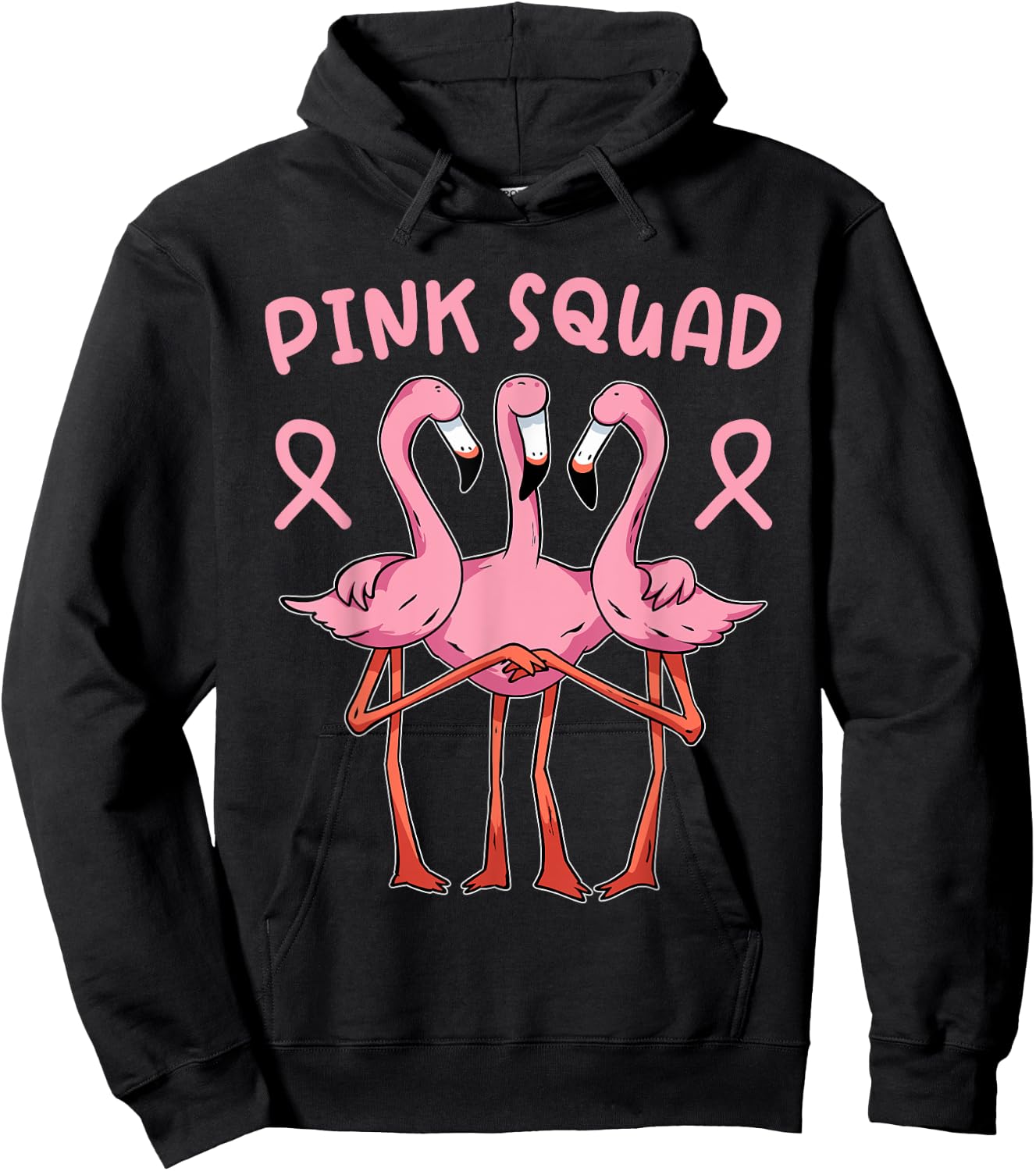 Flamingo Breast Cancer Family Matching Pink Support Squad Hoodie - Hoodie | Black