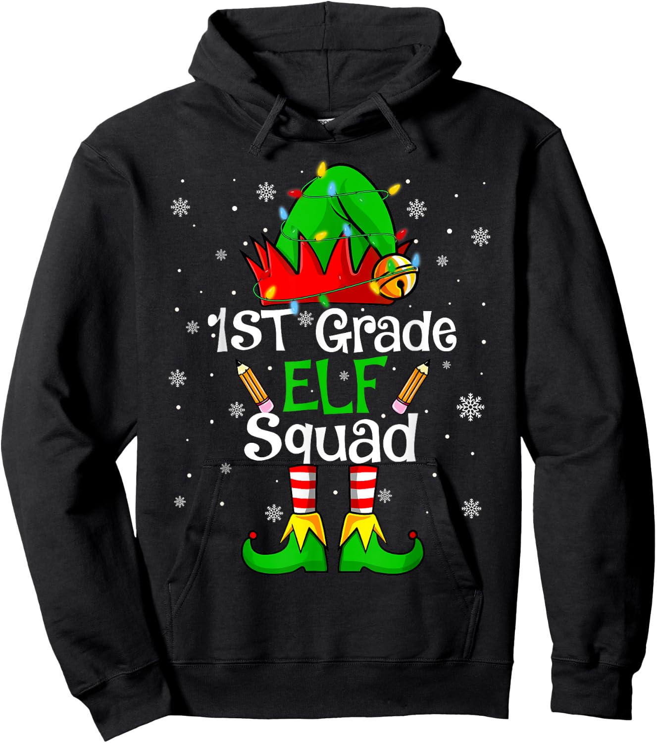 Christmas 1st Grade Elf Squad First Grade Teacher Student Hoodie - Hoodie | Black