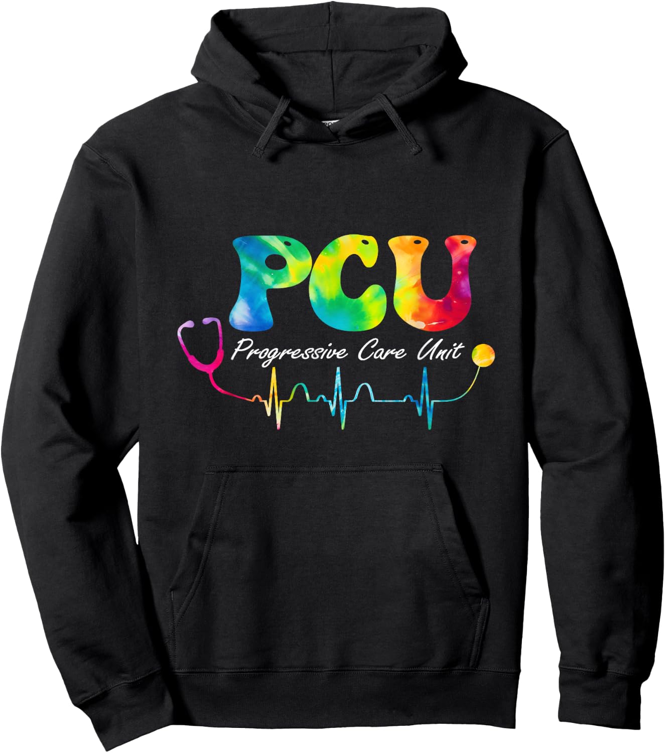 PCU Nurse Progressive Care Unit Nursing Tie Dye Hoodie - Hoodie | Black