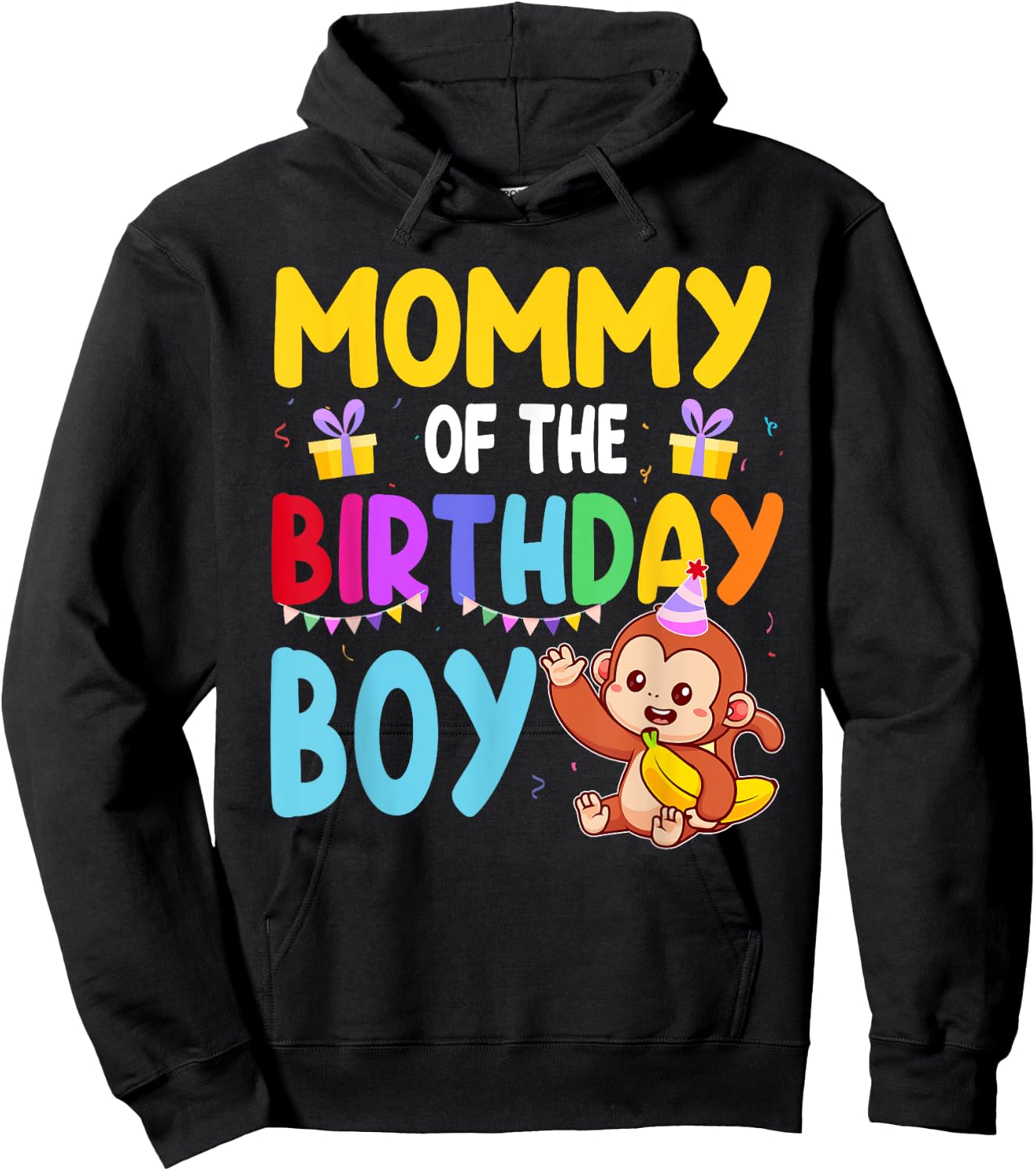 Mommy Of The Birthday Boy Monkey Family Matching Hoodie - Hoodie | Black
