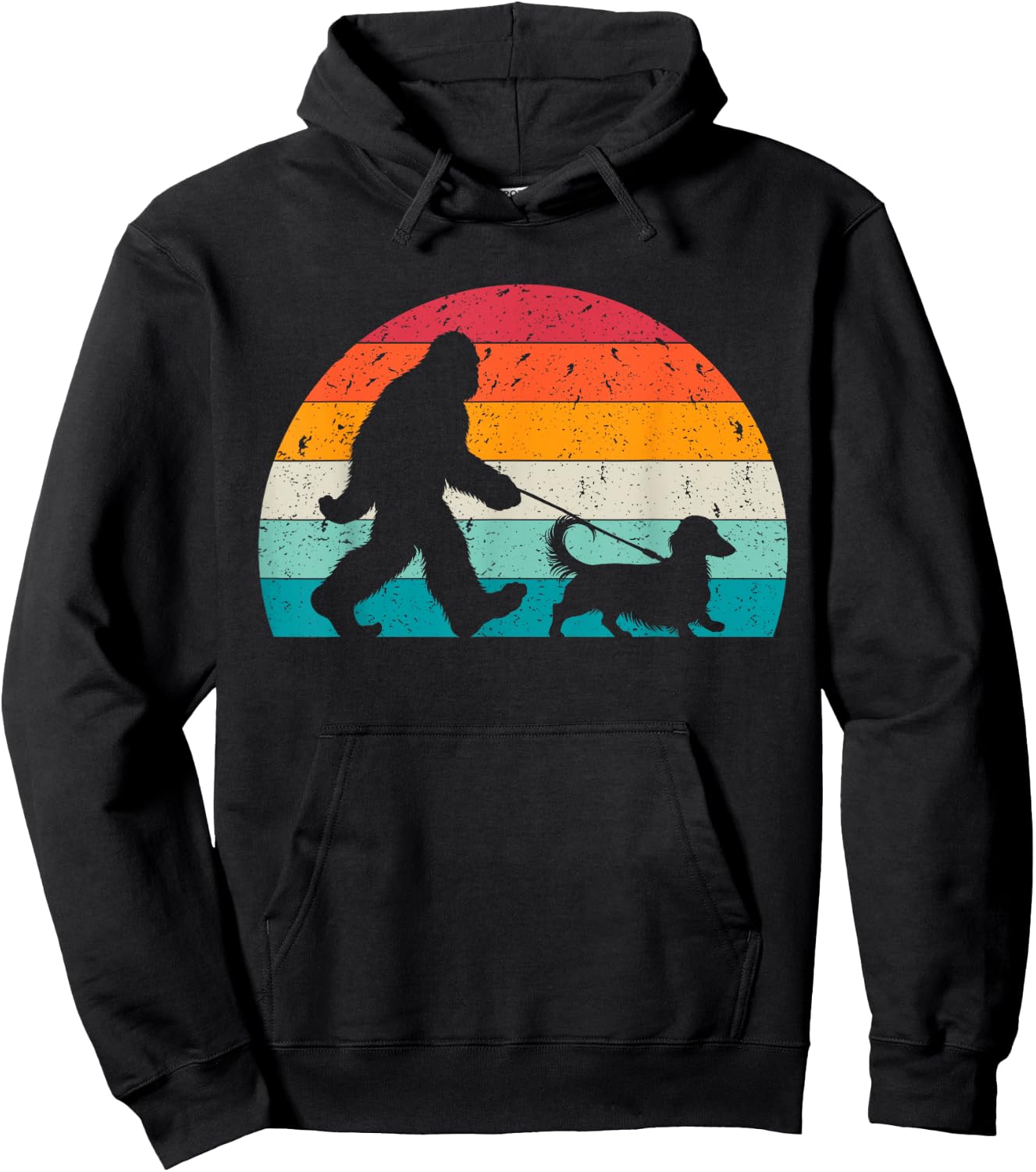 Bigfoot Walking a Dog Funny Dachshund Weiner Dog Dad Weenie Women Kids Hoodie - Hoodie | Black