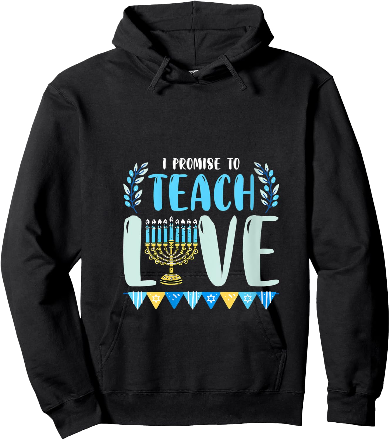 I Promise To Teach Love Hanukkah Chanukah Jewish Teacher V-Neck Hoodie - Hoodie | Black
