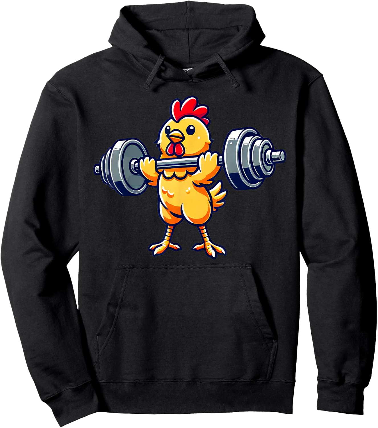 Chicken Powerlifting Gym Workout - Black, -Adults/Kids, Short Sleeve, Cotton 65% Polyester 35%, Humorous Chicken Design Hoodie - Hoodie | Black