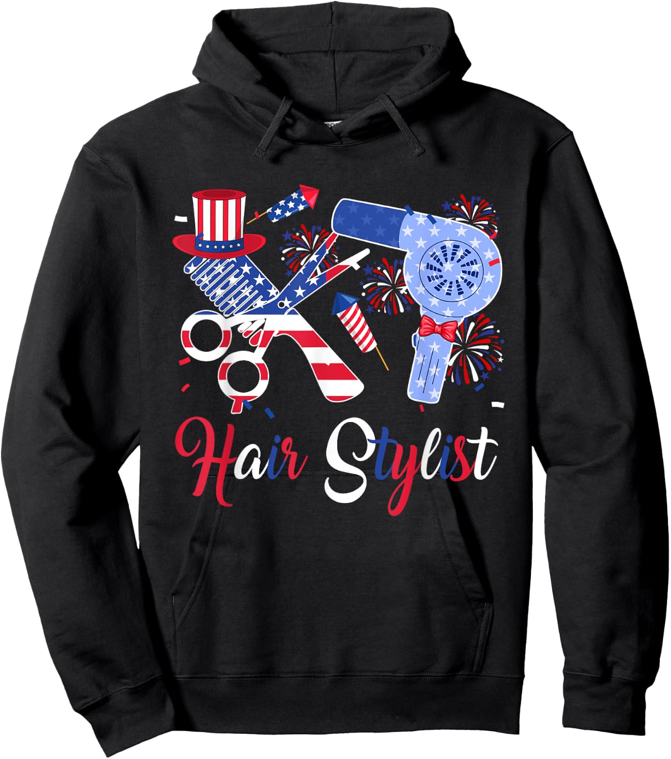 Hair Stylist Costume Tools As American Flag 4th July Women Men Hoodie - Hoodie | Black