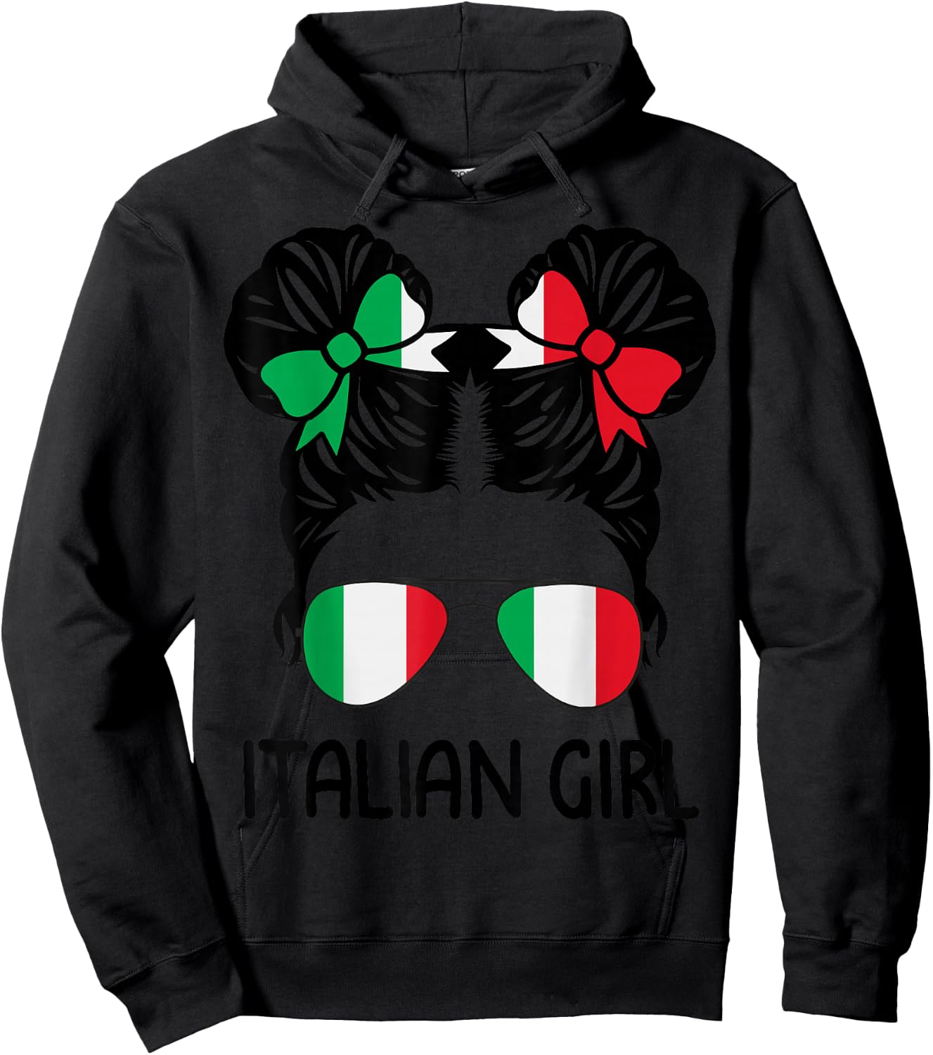 Italian Girl Messy Hair Italy Pride Patriotic Kids Hoodie - Hoodie | Black