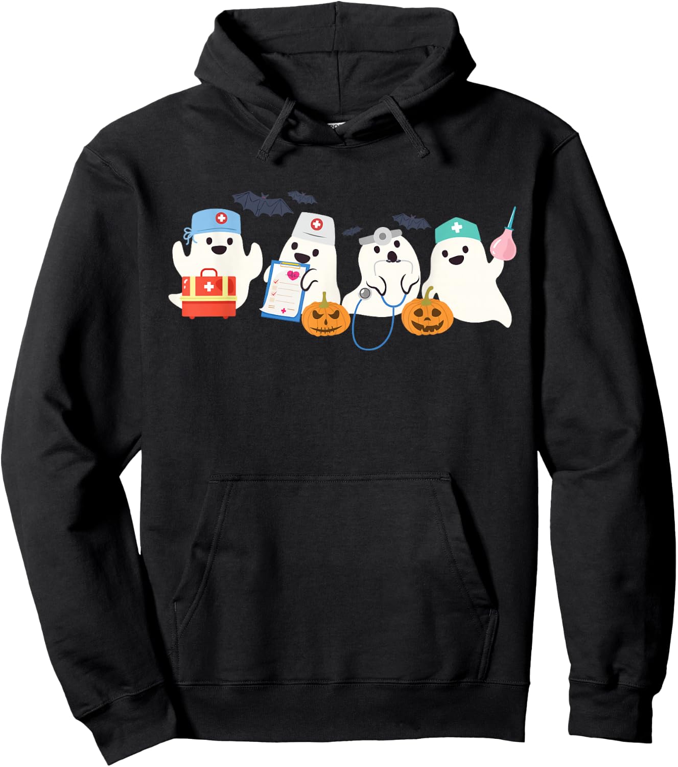 Cute Ghost Nurse Halloween Medical Boo Doctor Scary Hospital Hoodie - Hoodie | Black