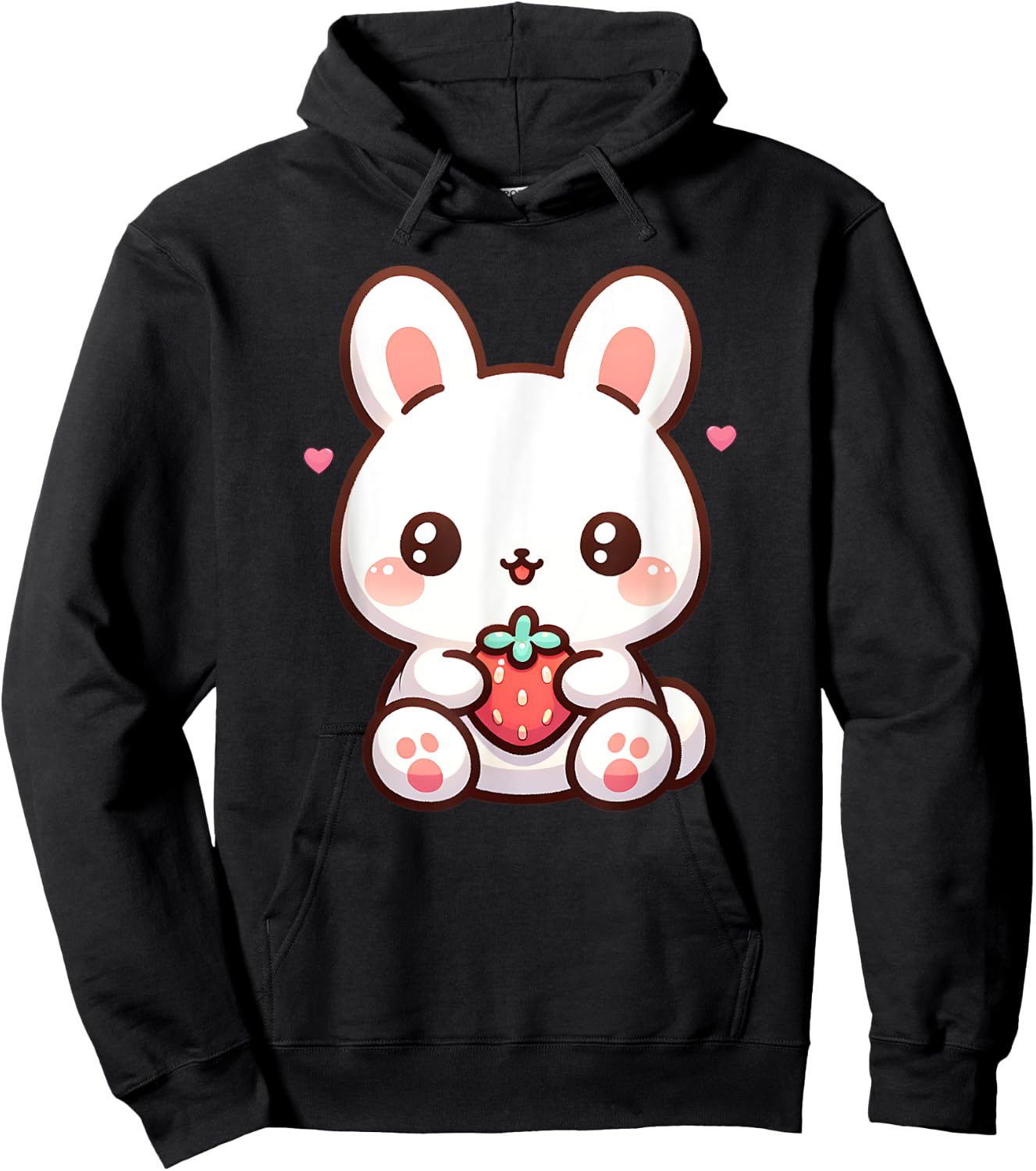 Cute Bunny Rabbit Eating Strawberry Tween Girls Graphic Hoodie - Hoodie | Black