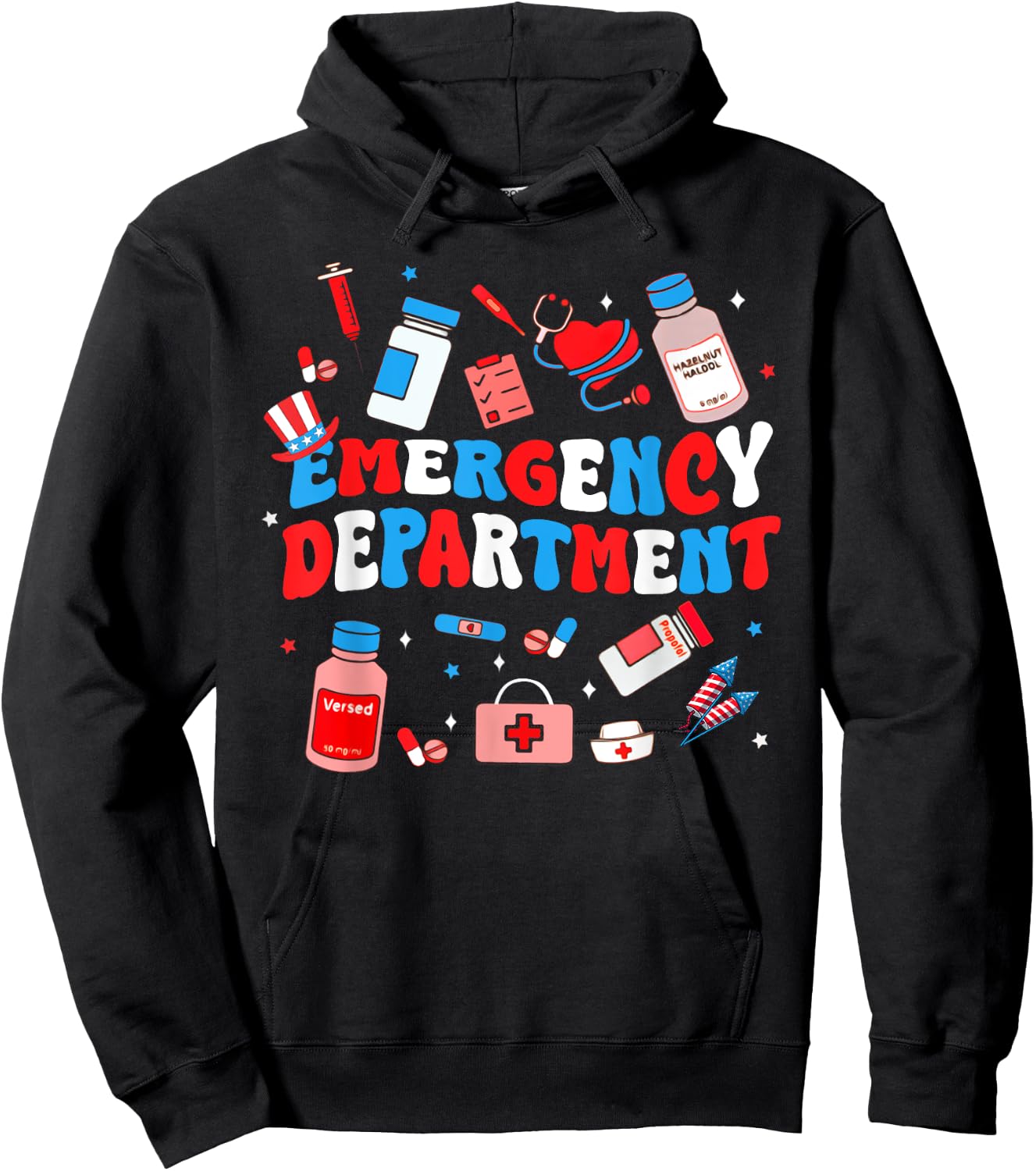 Emergency Department ER Nurse USA Flag Patriotic 4th Of July Hoodie - Hoodie | Black