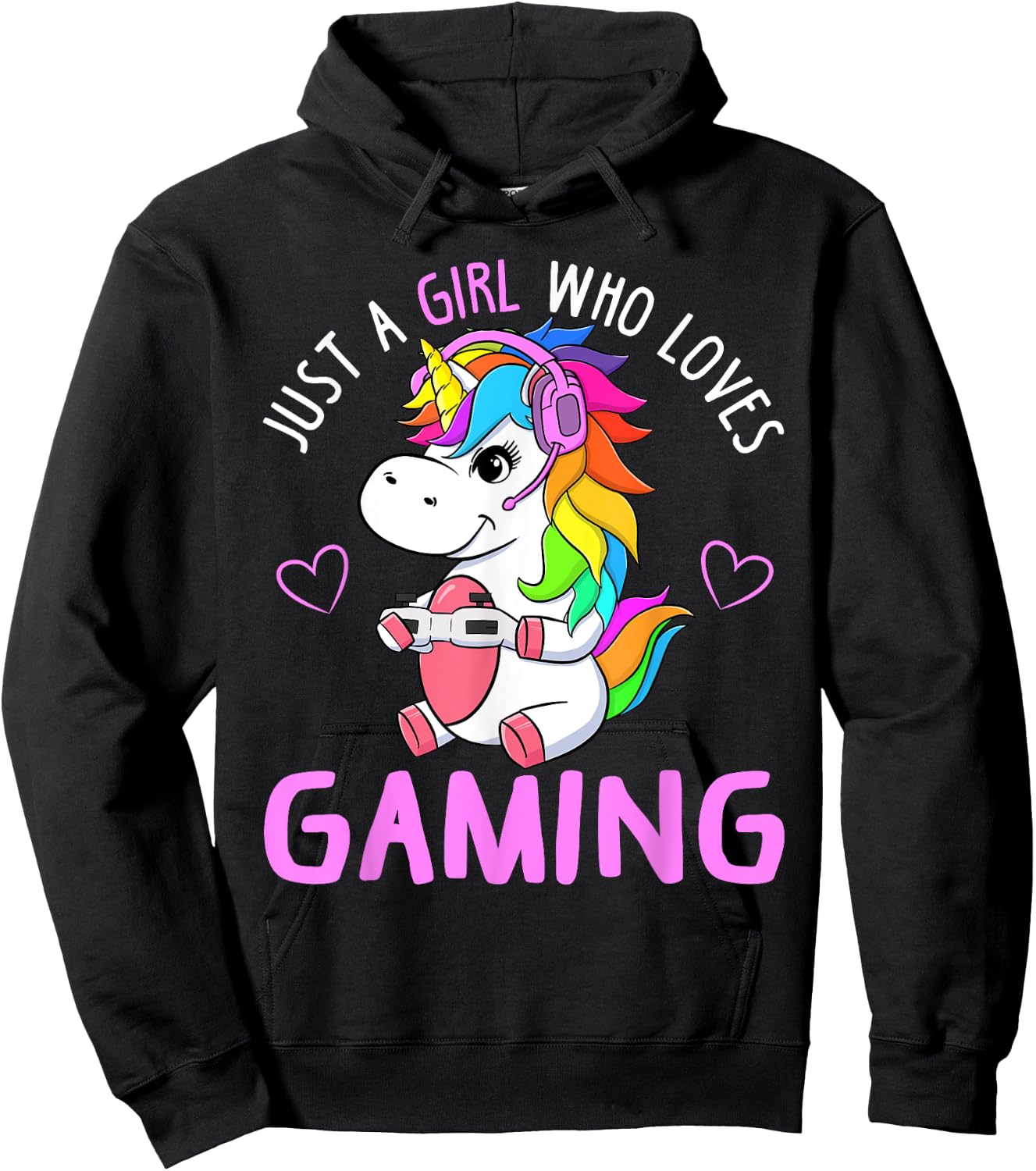 Just A Girl Who Loves Gaming Cute Gamer Unicorn Gift Women Hoodie - Hoodie | Black