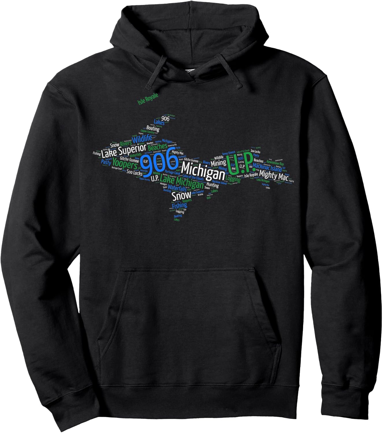 906, Lake Superior, Upper Peninsula of Michigan Hoodie - Hoodie | Black