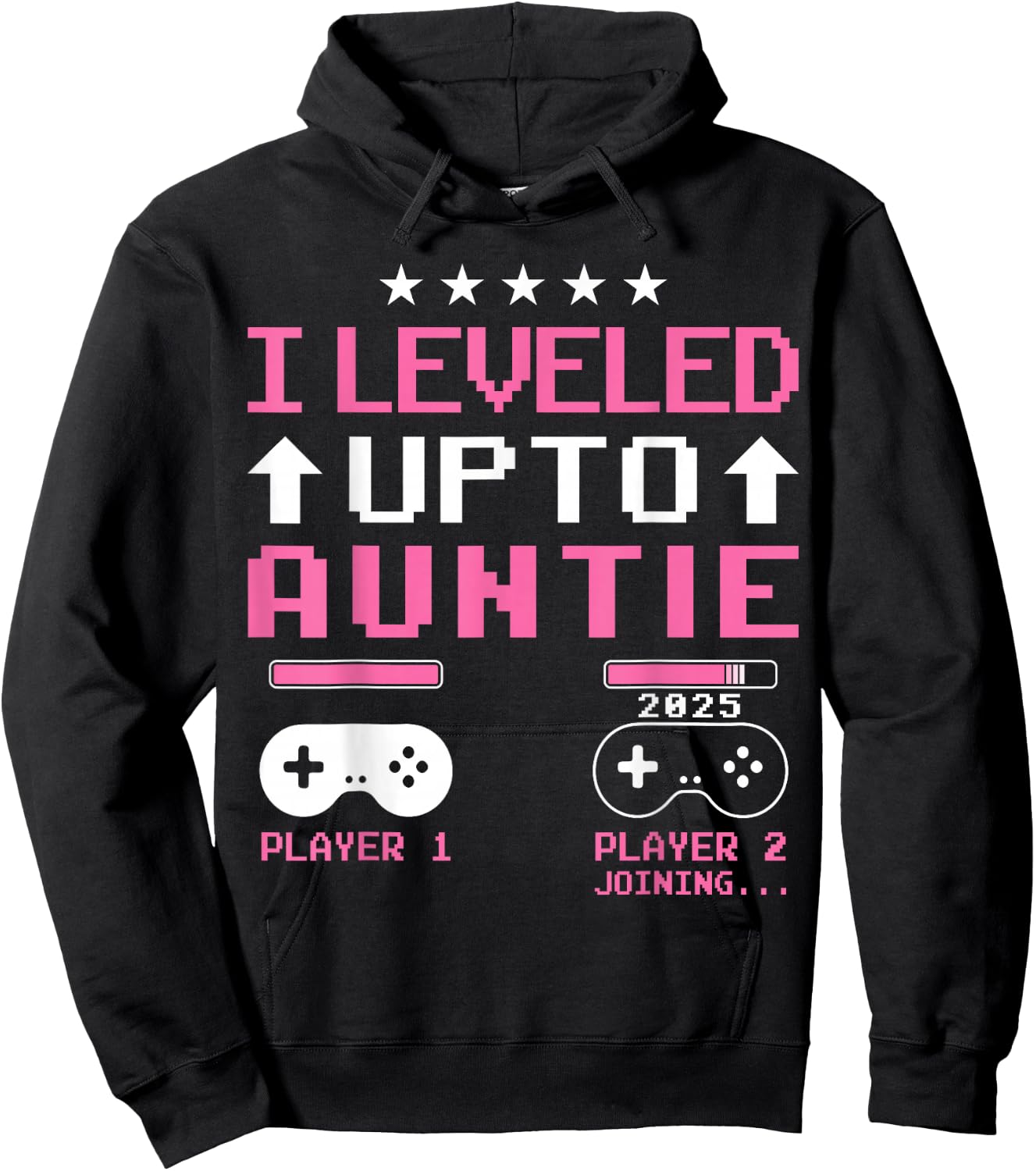 Cute I Leveled Up to Aunt 2025 Promoted to Auntie 2025 Gamer Hoodie - Hoodie | Black