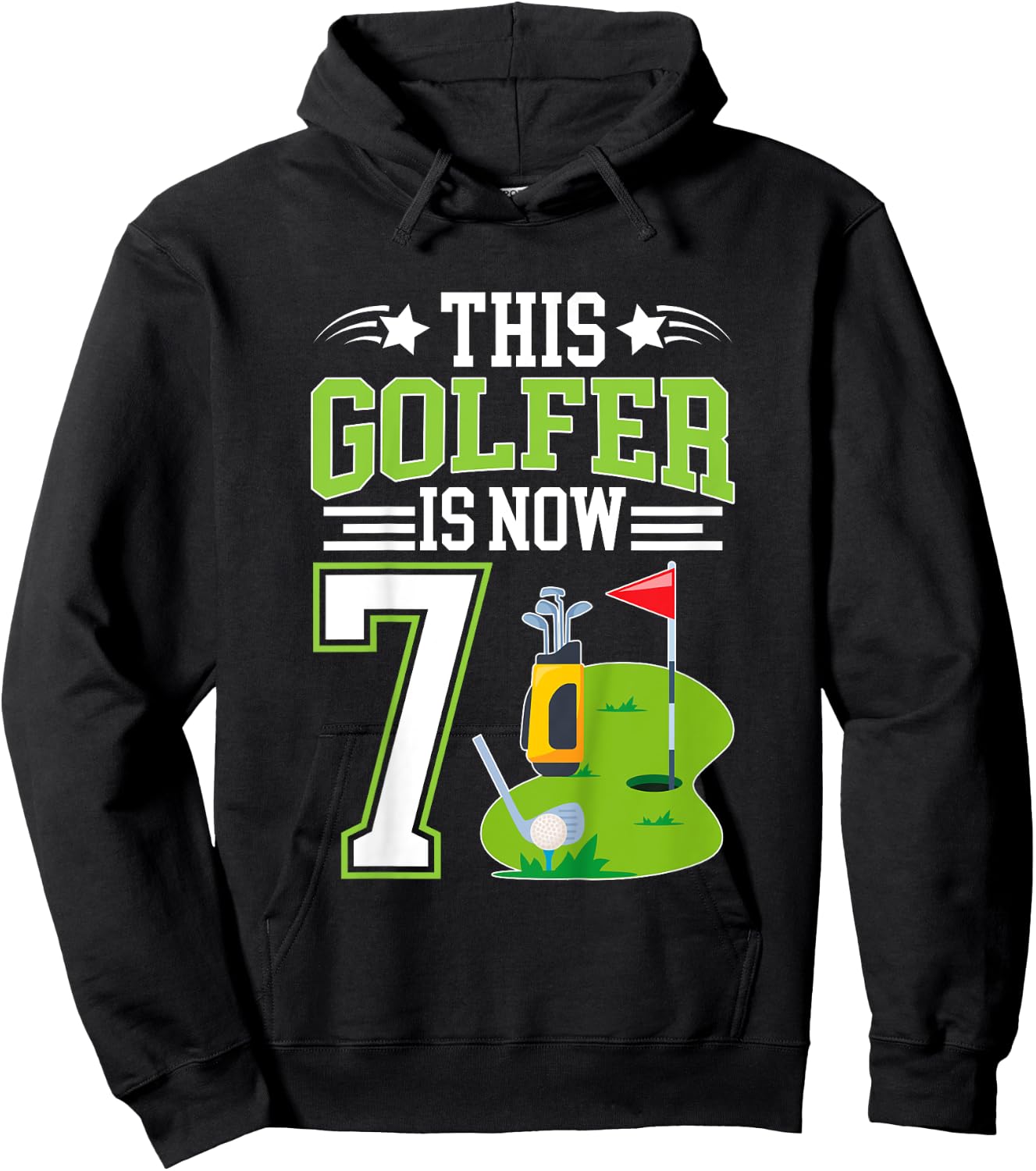 Kids 7th Birthday Party Golf Boy Seven Year Old Golf Player Hoodie - Hoodie | Black