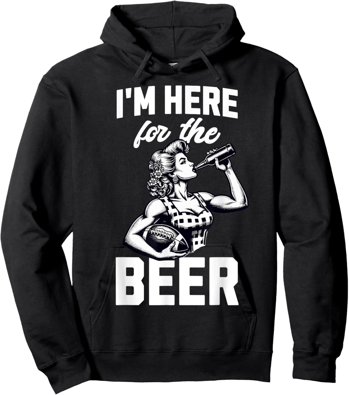 Funny Football Tailgate Women I'm Just Here For The Beer Hoodie - Hoodie | Black