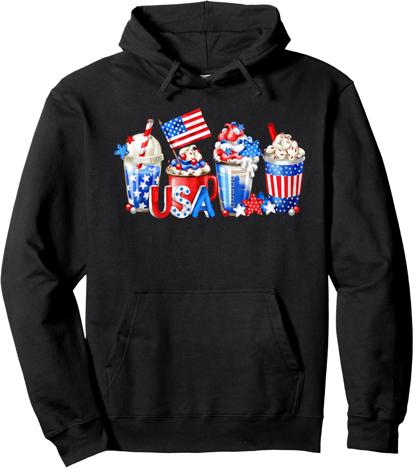 4th Of July Latte Mug For Patriotic Women White Red And Blue Hoodie - Hoodie | Black