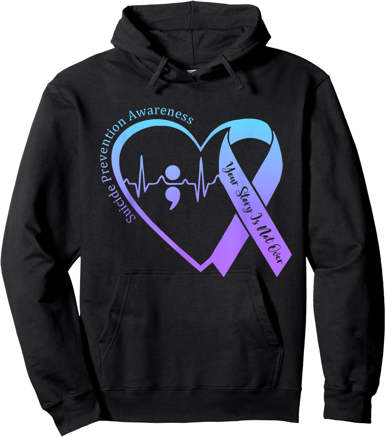 Suicide Prevention Awareness Month Teal & Purple Ribbon Hoodie - Hoodie | Black