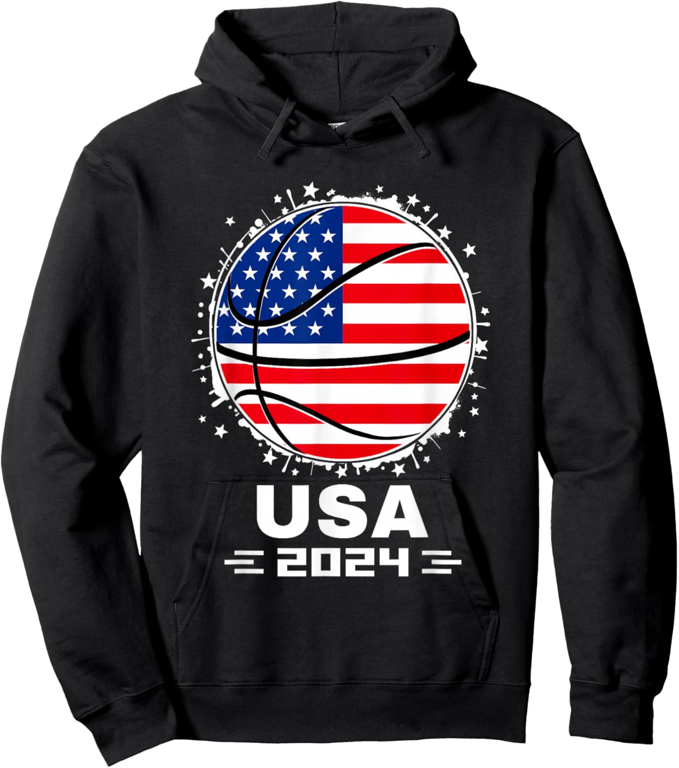 USA Team 2024 United States American Flag Basketball USA Hoodie - Hoodie | Black
