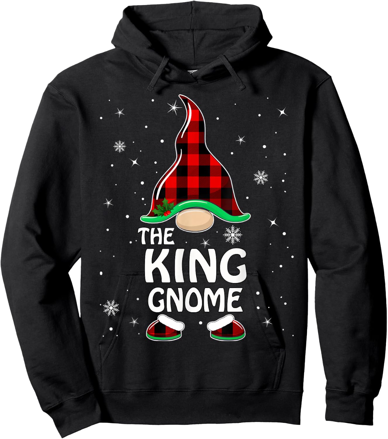 King Gnome Buffalo Plaid Matching Family Christmas Pajama Hoodie - Hoodie | Black
