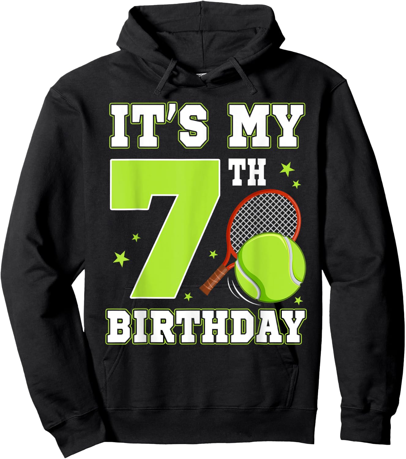 It's My 7th Birthday Tennis Themed 7 Year Old Party Kids Hoodie - Hoodie | Black