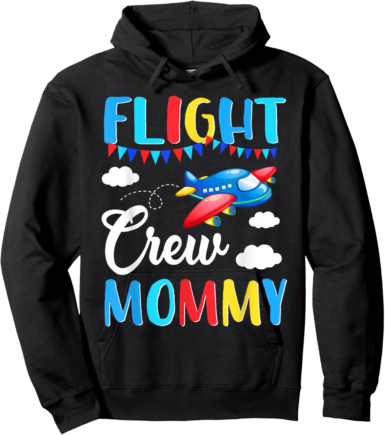 Flight Crew Mommy Airplane Birthday Mommy Family Matching Hoodie - Hoodie | Black