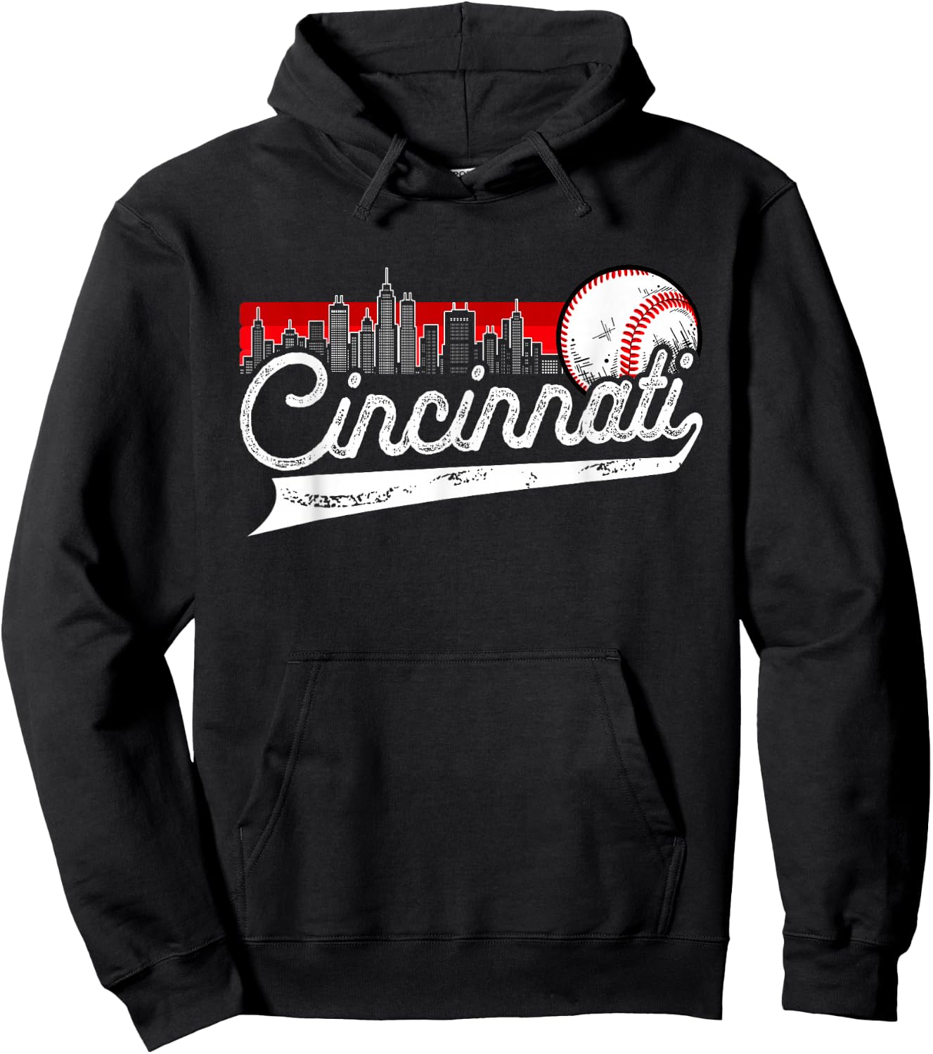 Retro Cincinnati Vintage Baseball Softball Lover Women Men Hoodie - Hoodie | Black