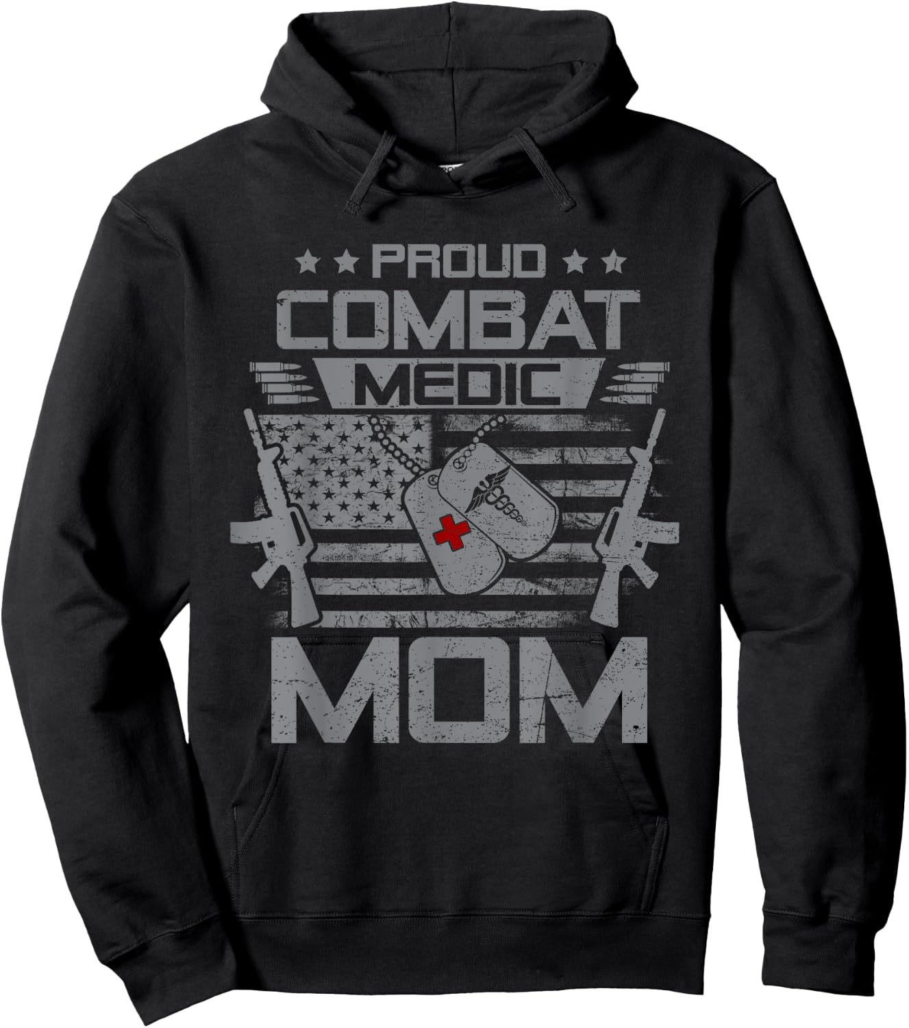 Proud Combat Medic Mom Flag USA Family Matching Hoodie - Hoodie | Black