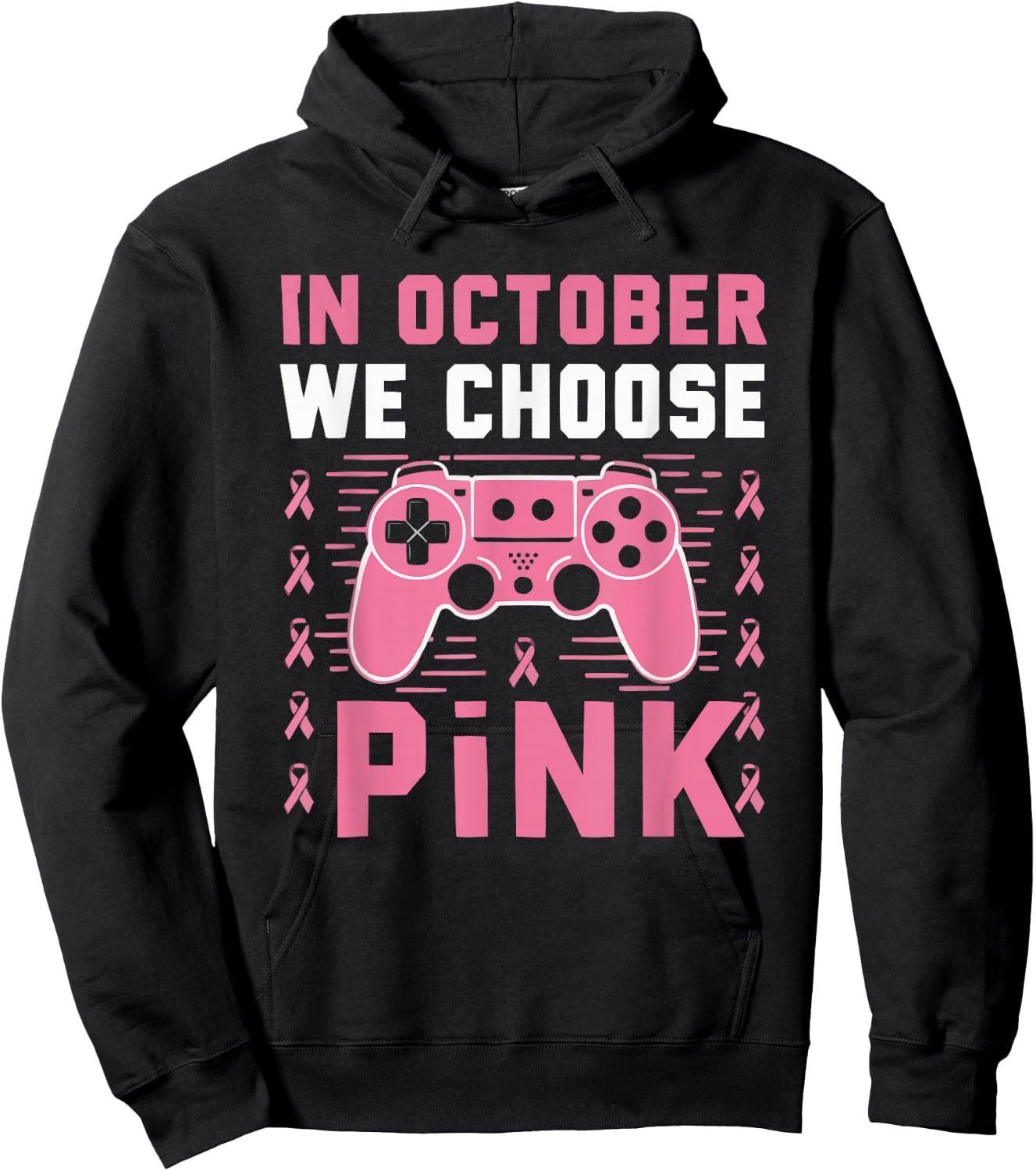 Gamer Breast Cancer Awareness Cancer Survivor Pink Ribbon Hoodie - Hoodie | Black