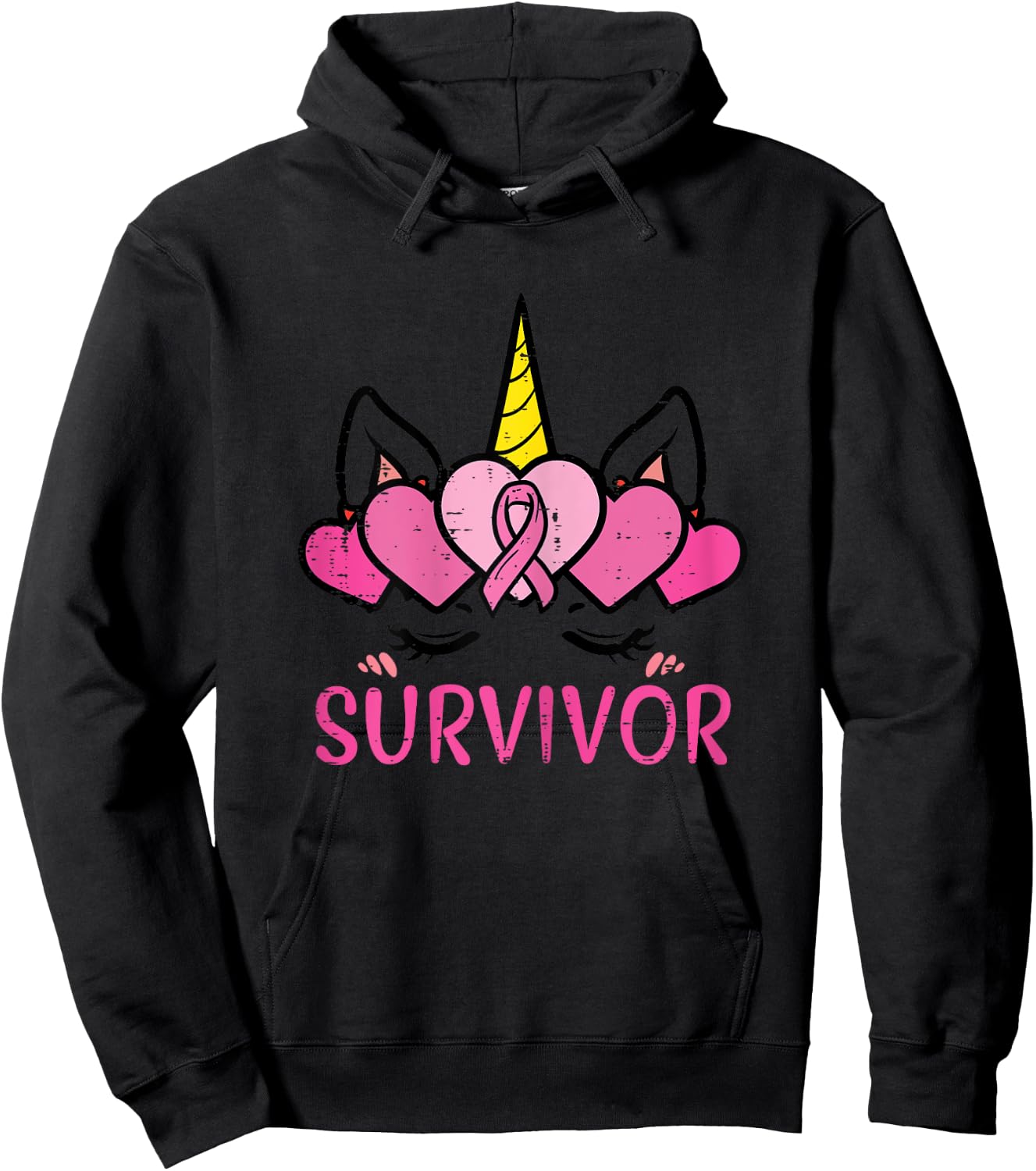 Unicorn Facee Survivor Cute Breast Cancer Awareness Women Hoodie - Hoodie | Black