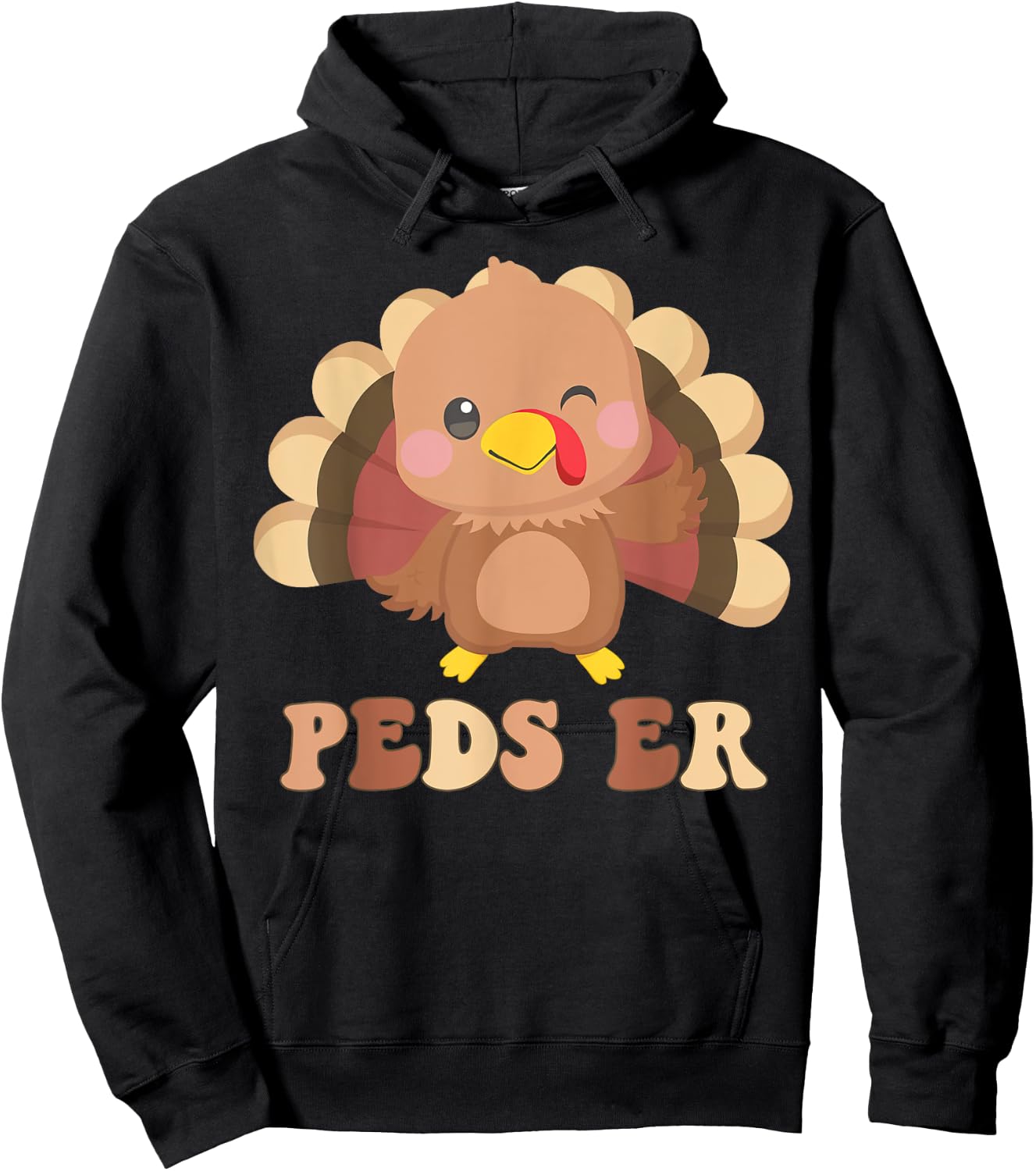 Cute Turkey PEDS ER Nurse Pediatric Thanksgiving Fall Hoodie - Hoodie | Black