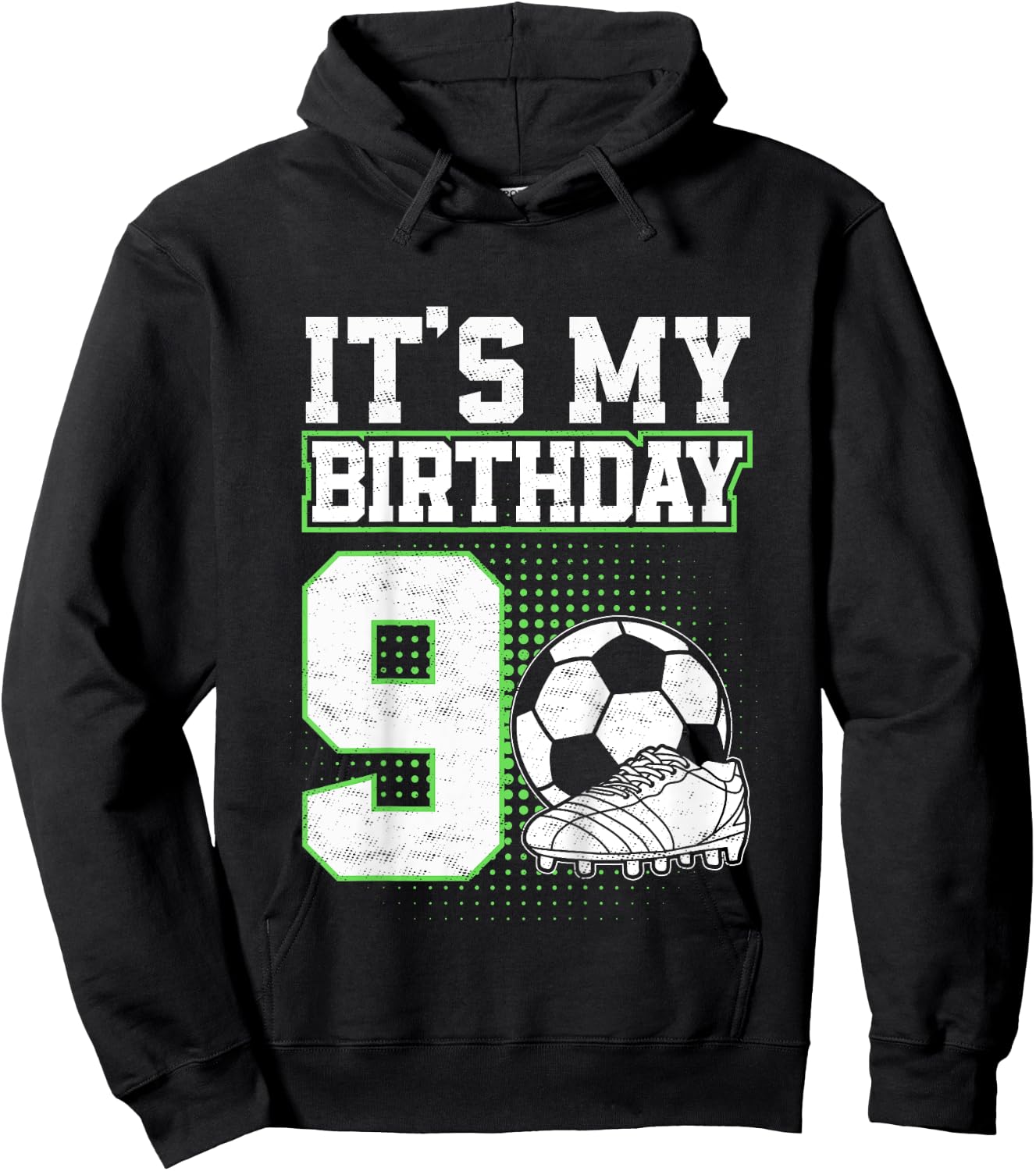 Kids 9 Year Old Soccer Boy Its My 9th Birthday Soccer Ball Hoodie - Hoodie | Black