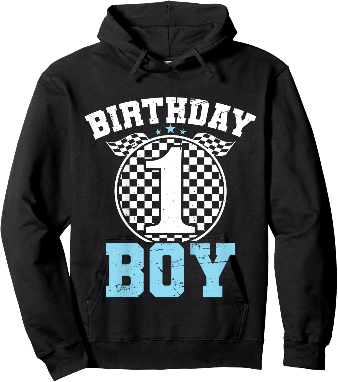 Kids 1st Birthday Boy 1 One Race Car 1st Birthday Racing Car Flag Hoodie - Hoodie | Black