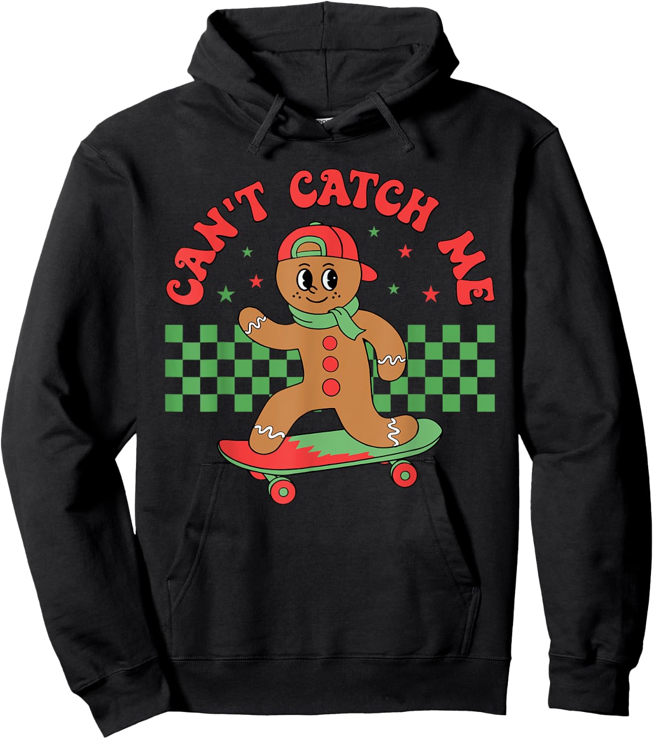 Can't Catch Me Retro Christmas Gingerbread Boy Xmas Kids Hoodie - Hoodie | Black
