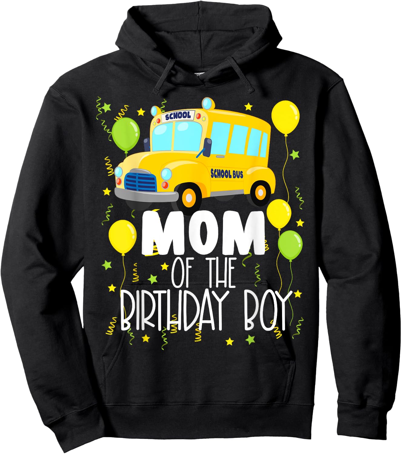 Mom Of The Birthday Boy School Bus Kids Birthday Party Hoodie - Hoodie | Black