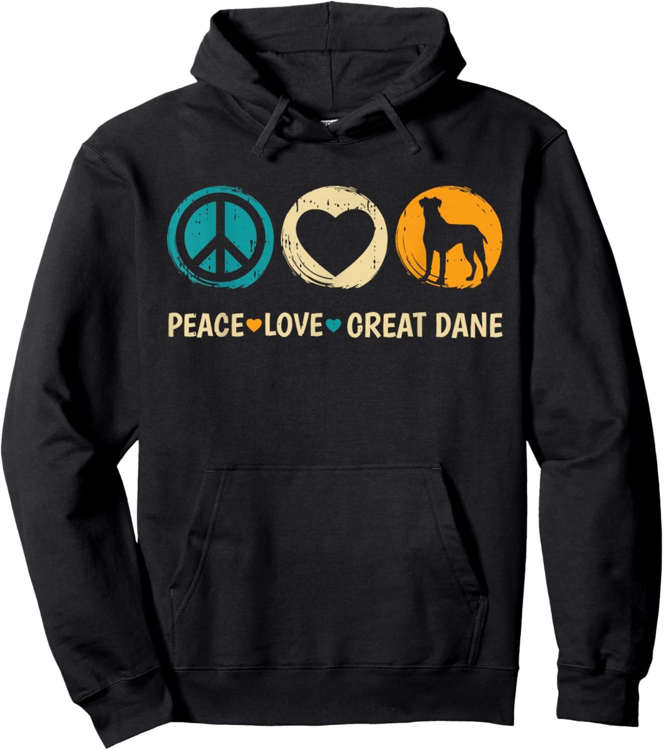 Peace Love Great Dane Dog Lover Puppy Owner Animal Groomer Hoodie - Hoodie | Black