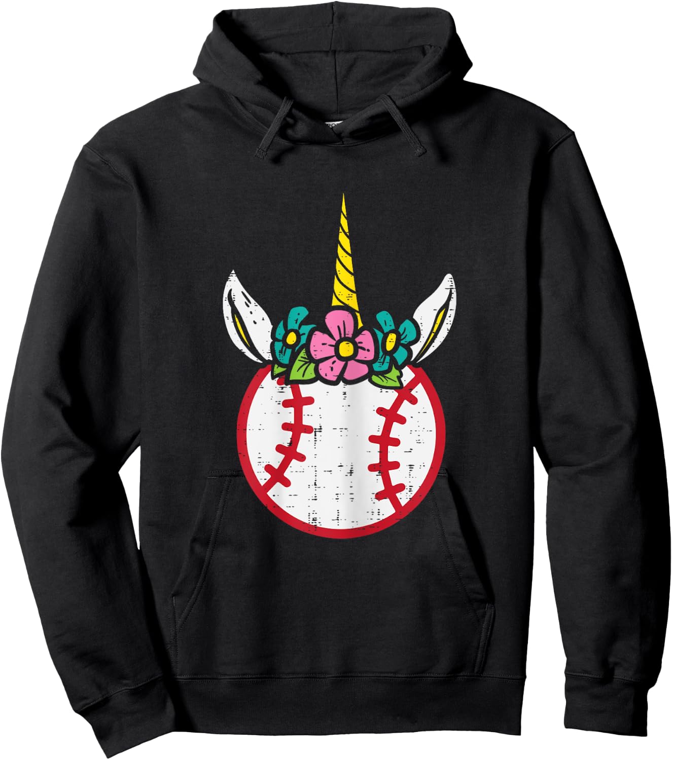 Unicorn Head Baseball Cute Sport Lovers Kids Girls Women Hoodie - Hoodie | Black