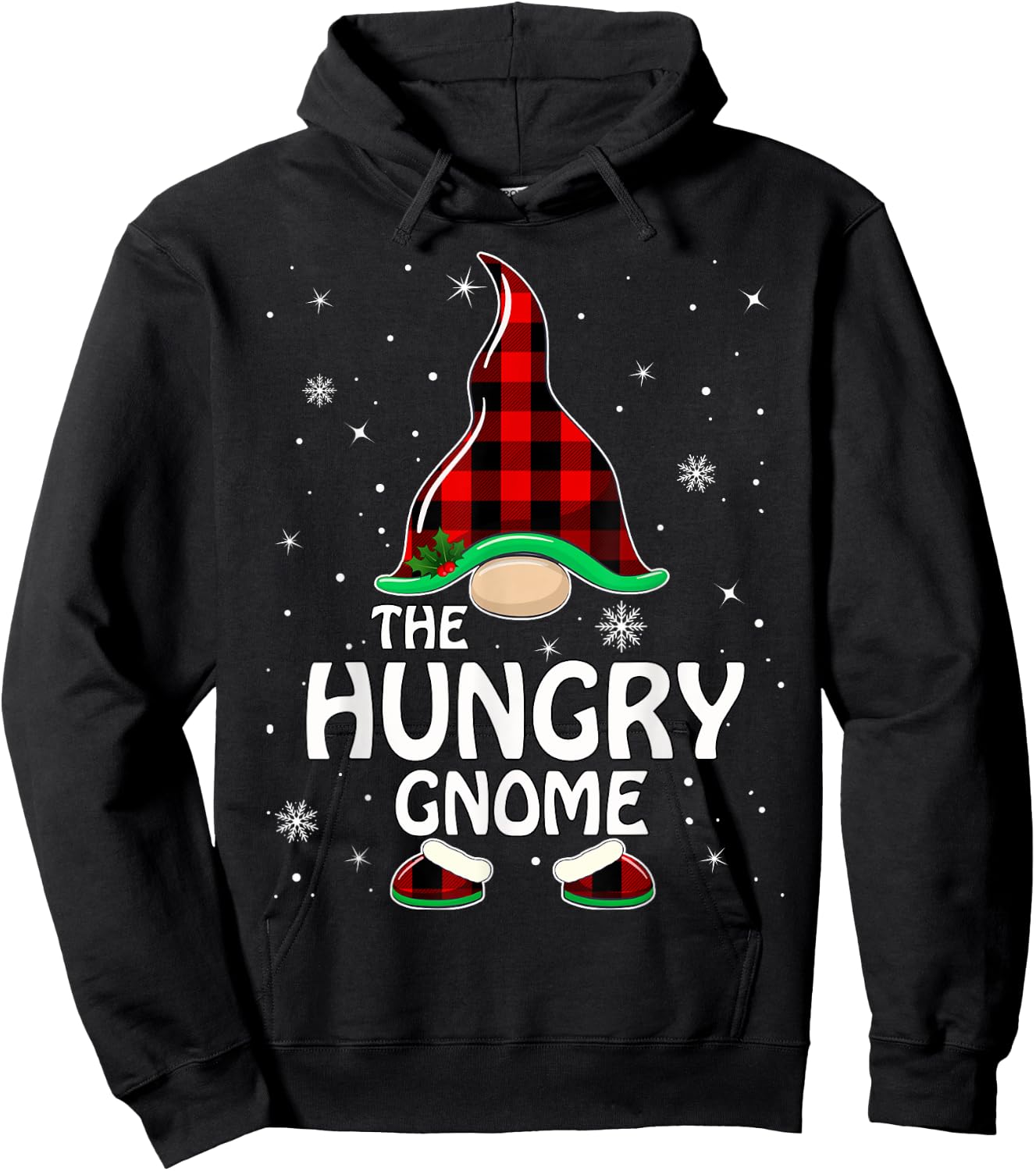 Hungry Gnome Buffalo Plaid Matching Family Christmas Pajama Hoodie - Hoodie | Black
