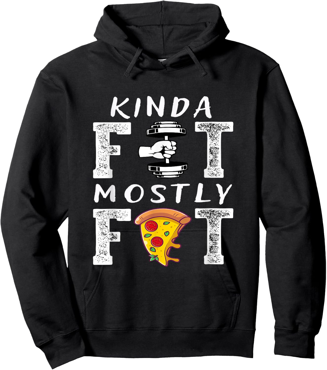 Kinda Fit Mostly Fat Fitness Funny Workout Hoodie - Hoodie | Black
