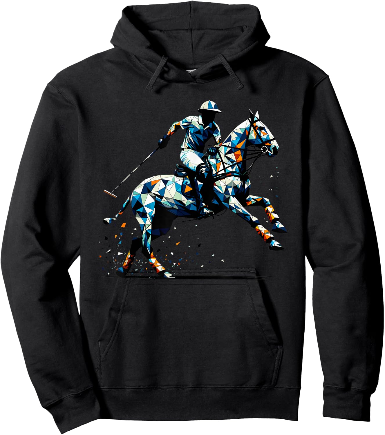 Polygon Art Polo Horseback Riding Horses Equestrian Horse Hoodie - Hoodie | Black