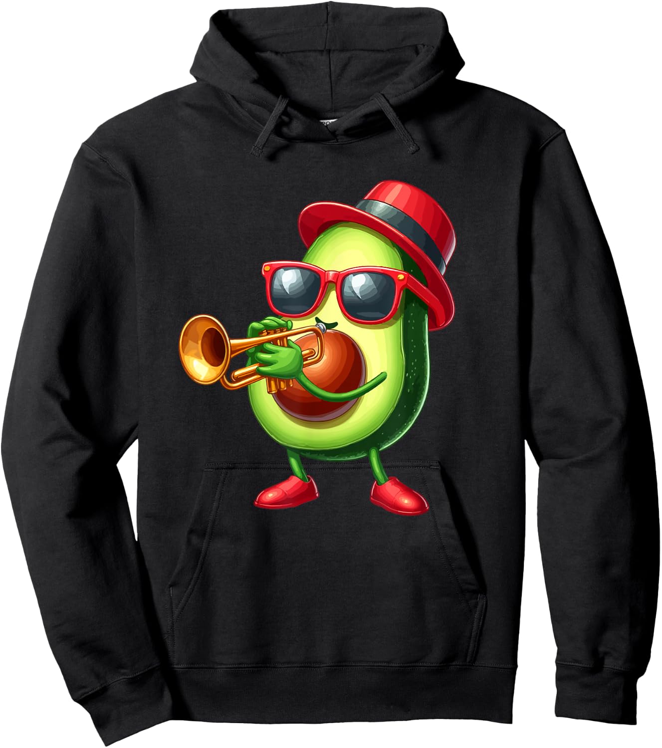 Avocado Sunglasses Playing Trumpet Funny Fruit Instrument Hoodie - Hoodie | Black