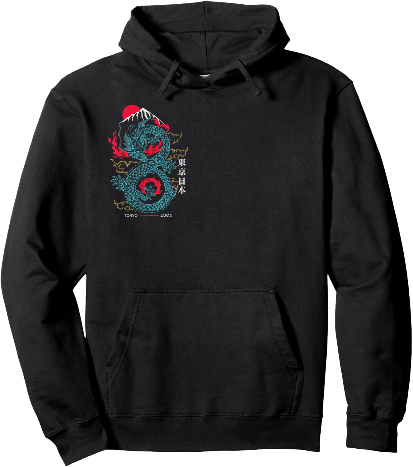 Tokyo Japan Asian Style Aesthetic Japanese Dragon On Back Hoodie - Hoodie | Black