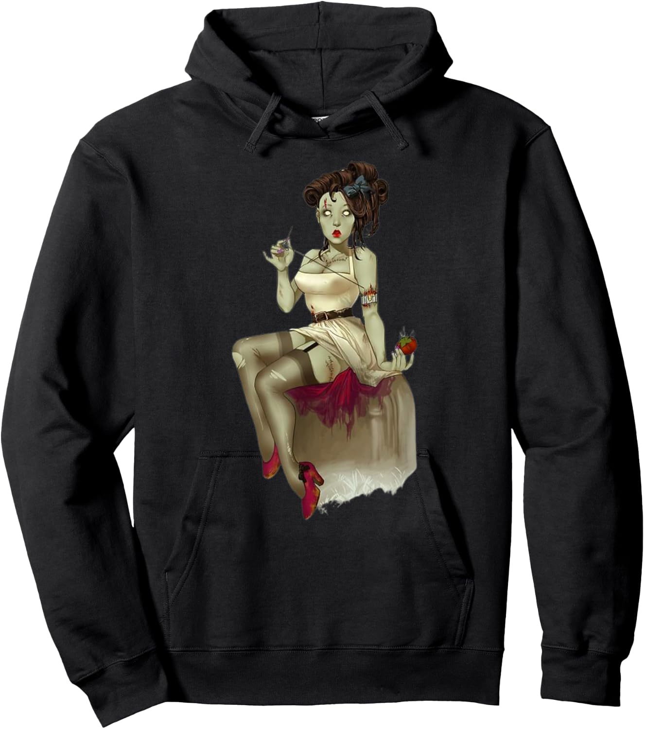 Zombie Pin Up Girl Halloween Graphic Hoodie - Hoodie | Black
