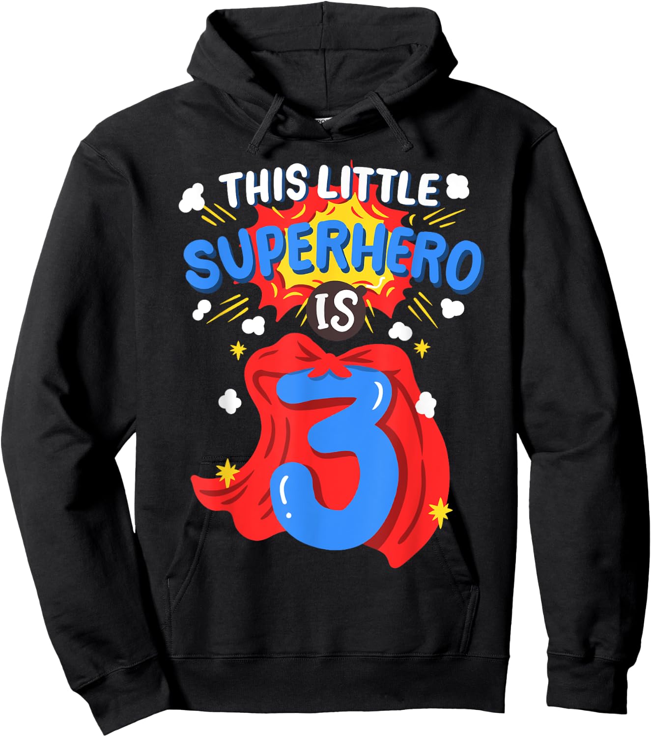 This Little Superhero Is 3 Kids Boys 3rd Birthday Party Hoodie - Hoodie | Black